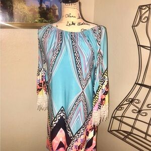 Retro Silky Multicolor Geometric Tunic- size small